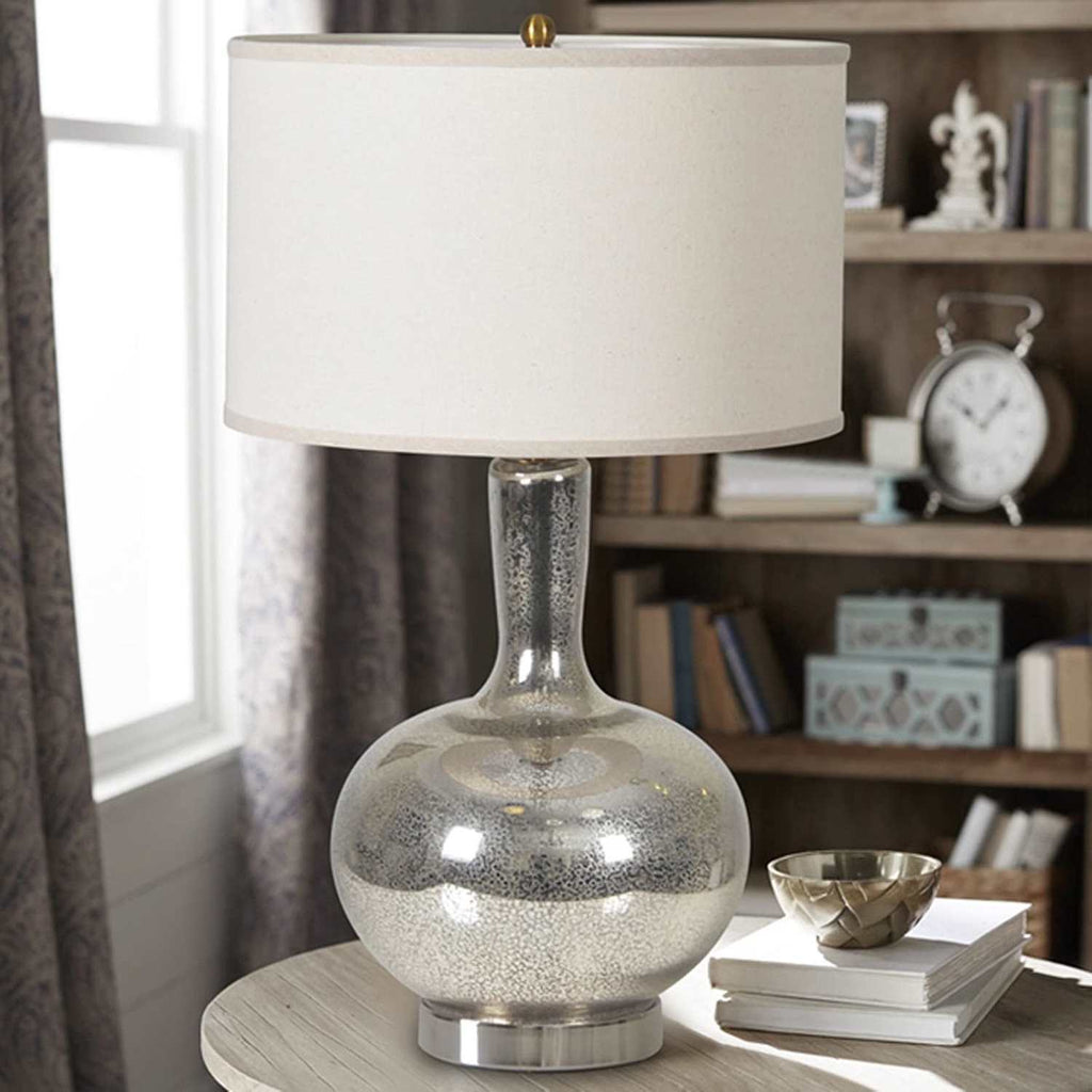 Mercury Glass Gourd Table Lamp – Gold Speckled Linen Drum Shade