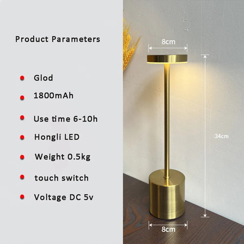 Cordless Rechargeable LED Table Lamp – Gold Touch Bar Lamp