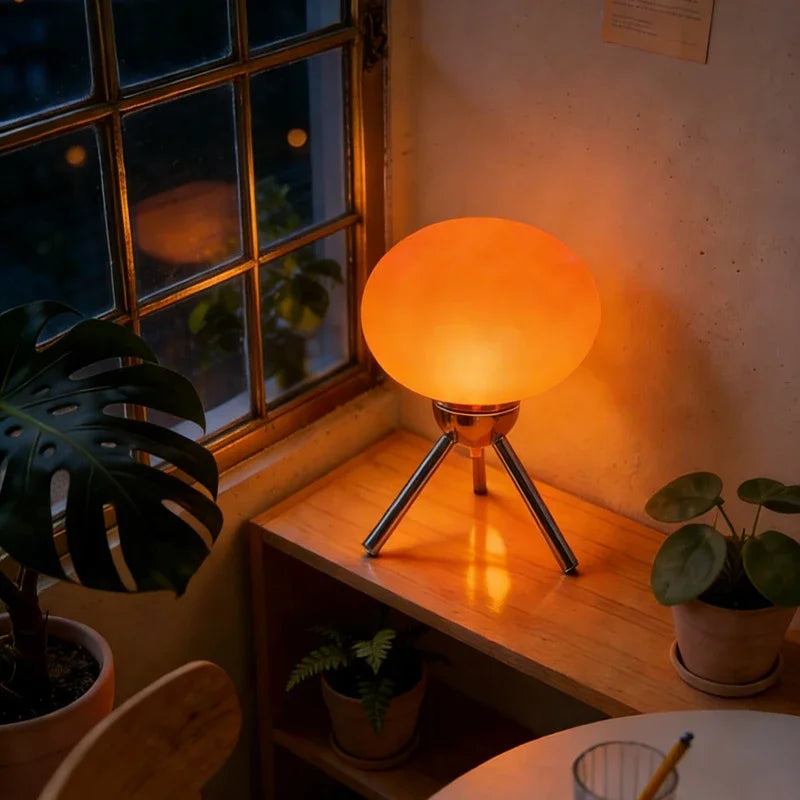 Glass Globe Table Lamp – Metal Tripod Ambient Lighting