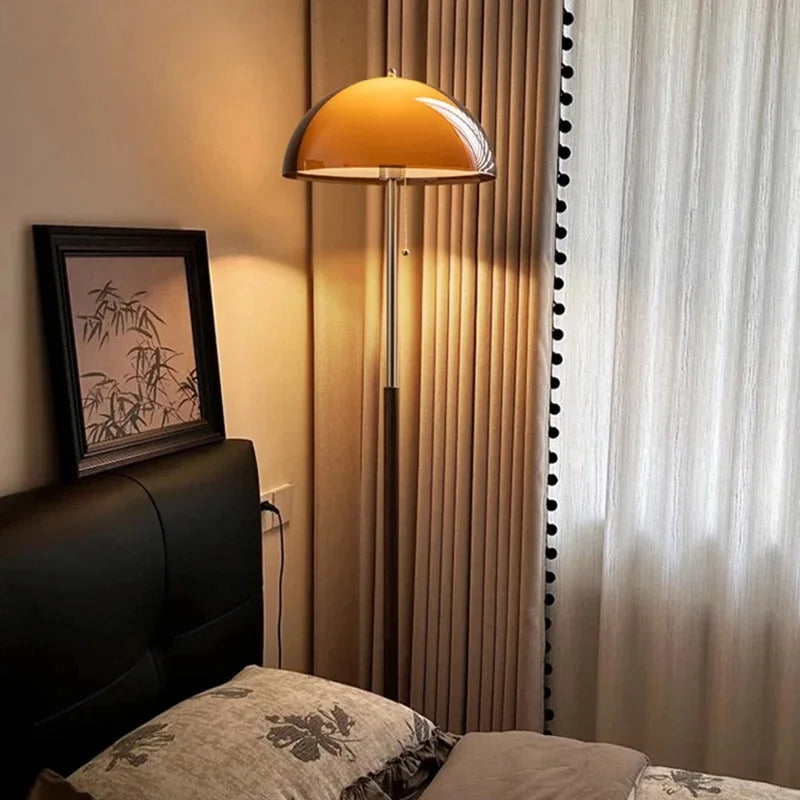 Amber Glass Mushroom Floor Lamp – Mid-Century Boho Light
