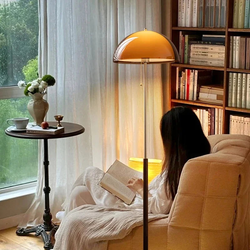 Amber Glass Mushroom Floor Lamp – Mid-Century Boho Light