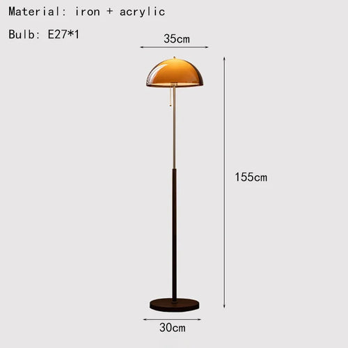 Amber Glass Mushroom Floor Lamp – Mid-Century Boho Light
