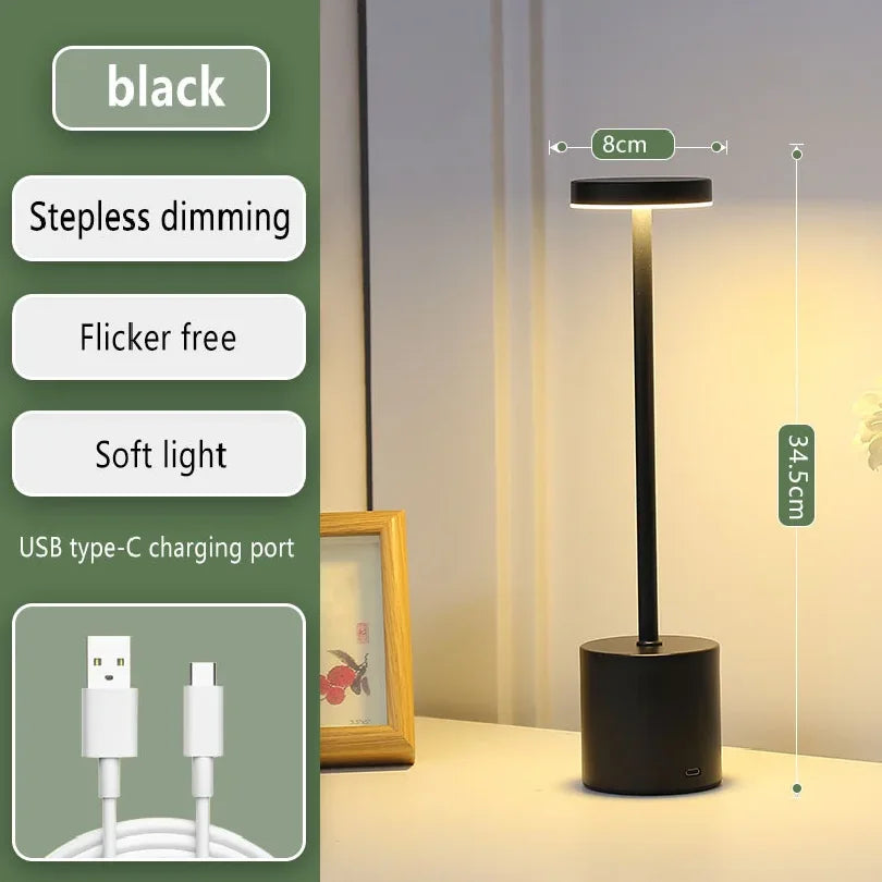 Cordless Rechargeable LED Table Lamp – Gold Touch Bar Lamp