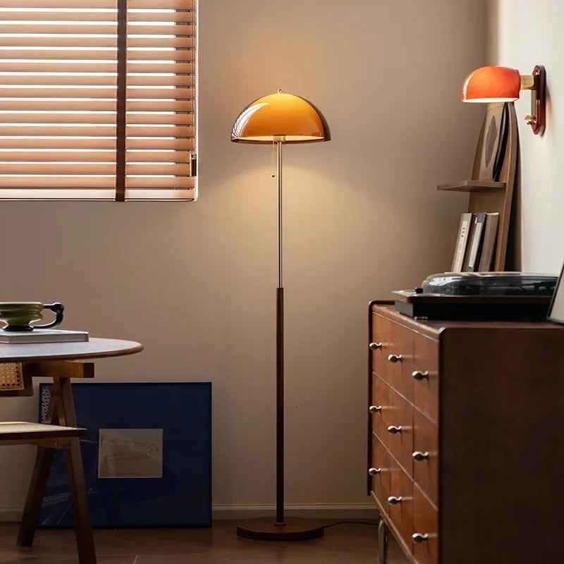 Amber Glass Mushroom Floor Lamp – Mid-Century Boho Light