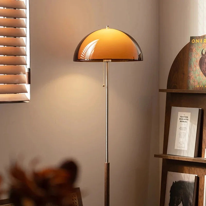 Amber Glass Mushroom Floor Lamp – Mid-Century Boho Light