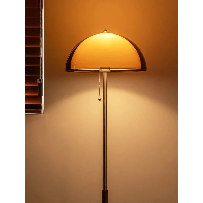 Amber Glass Mushroom Floor Lamp – Mid-Century Boho Light